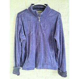 Jane Ashley Casual Lifestyle Blue Velour Full Zip Track Jacket Women's L